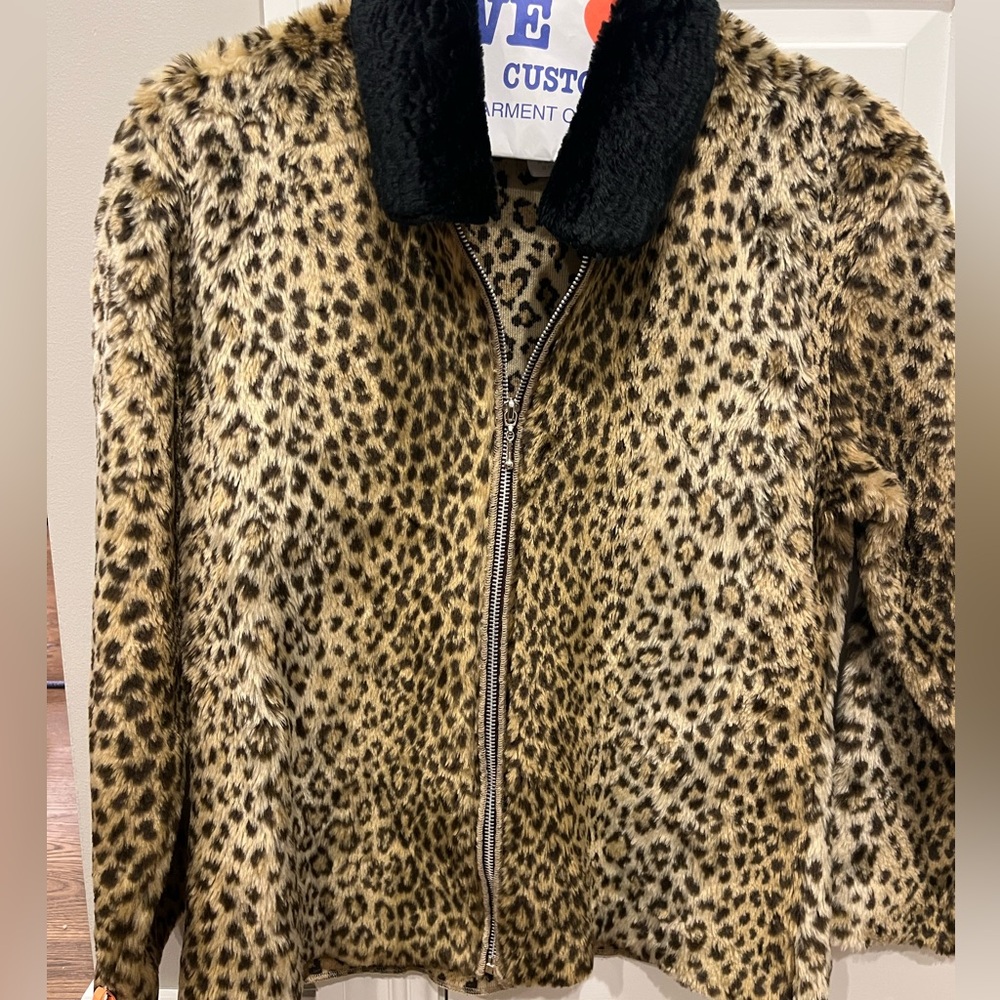 Faux fur animal print jacket